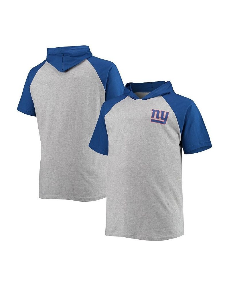 Men's Heathered Gray, Royal New York Giants Big and Tall Raglan Short Sleeve Pullover Hoodie $25.99 Sweatshirt