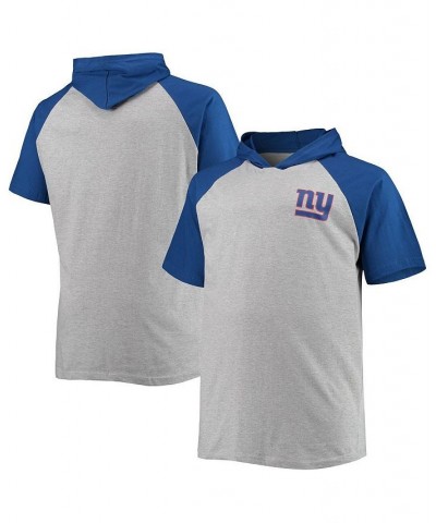 Men's Heathered Gray, Royal New York Giants Big and Tall Raglan Short Sleeve Pullover Hoodie $25.99 Sweatshirt