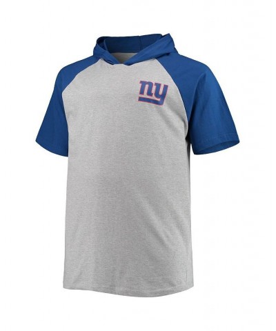 Men's Heathered Gray, Royal New York Giants Big and Tall Raglan Short Sleeve Pullover Hoodie $25.99 Sweatshirt