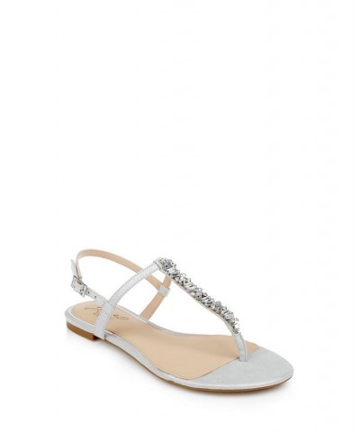 Women's Dafina Flat Evening Sandals Silver $46.87 Shoes