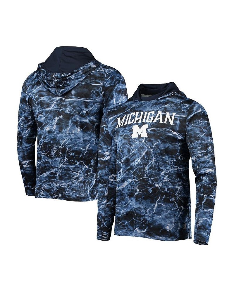 Men's Navy Michigan Wolverines Mossy Oak SPF 50 Performance Long Sleeve Hoodie T-shirt $34.44 T-Shirts