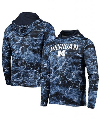 Men's Navy Michigan Wolverines Mossy Oak SPF 50 Performance Long Sleeve Hoodie T-shirt $34.44 T-Shirts