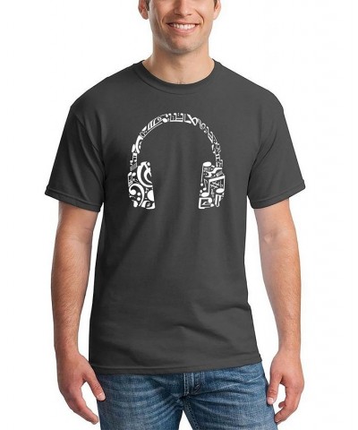 Men's Music Note Headphones Word Art T-shirt Gray $17.50 T-Shirts