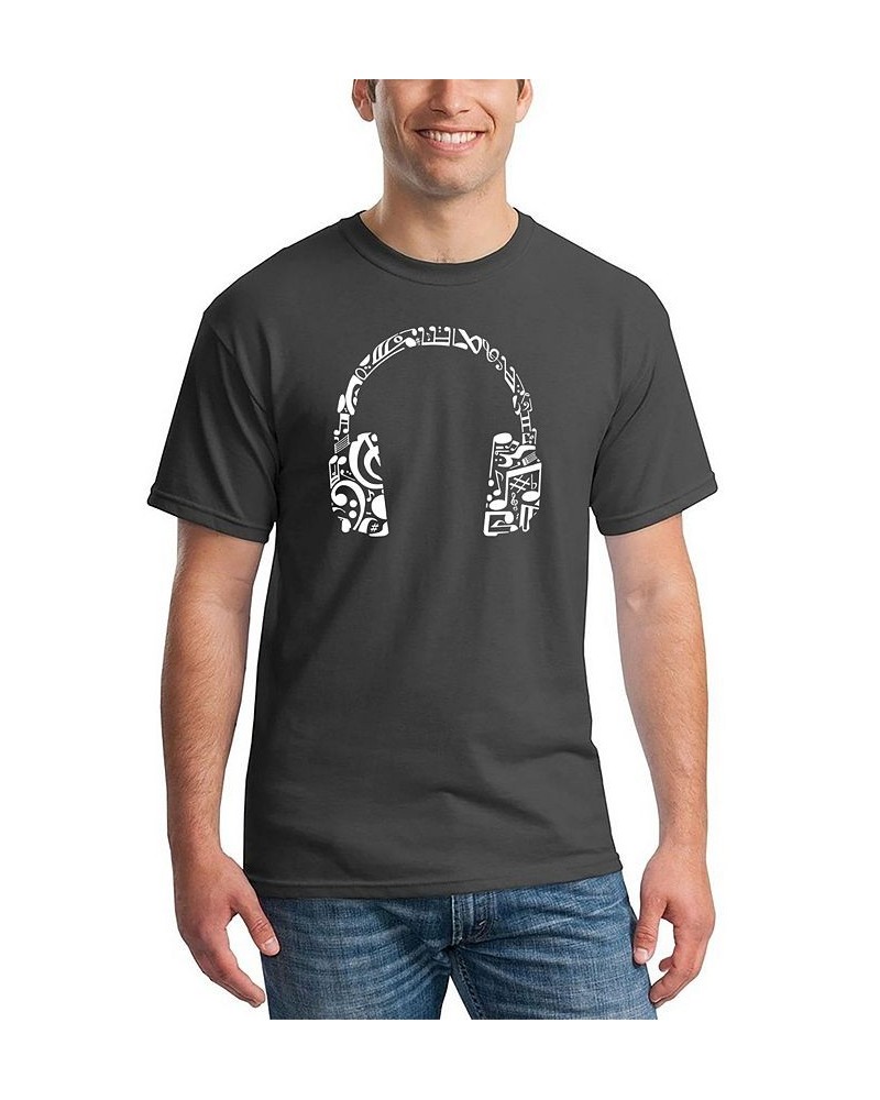 Men's Music Note Headphones Word Art T-shirt Gray $17.50 T-Shirts