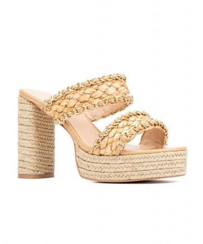 Women's Maia Wide Width Heels Sandals Tan/Beige $39.37 Shoes