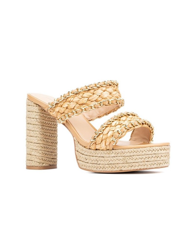 Women's Maia Wide Width Heels Sandals Tan/Beige $39.37 Shoes