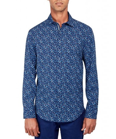 Men's Regular-Fit Non-Iron Performance Stretch Micro Flower-Print Button-Down Shirt Blue $37.59 Shirts