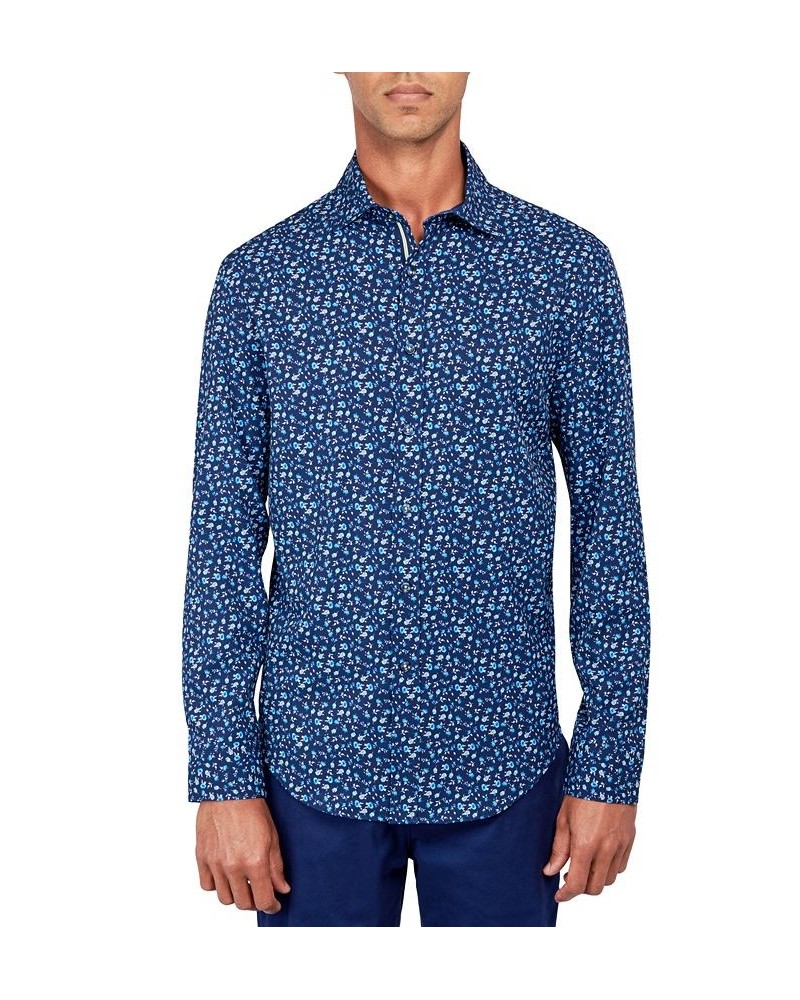 Men's Regular-Fit Non-Iron Performance Stretch Micro Flower-Print Button-Down Shirt Blue $37.59 Shirts