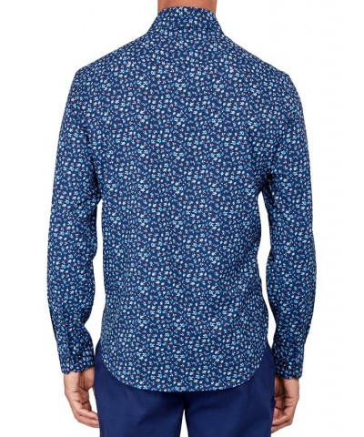 Men's Regular-Fit Non-Iron Performance Stretch Micro Flower-Print Button-Down Shirt Blue $37.59 Shirts