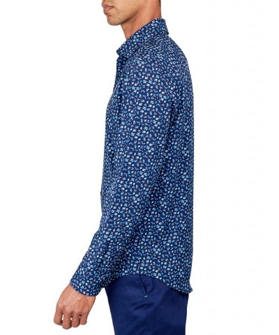 Men's Regular-Fit Non-Iron Performance Stretch Micro Flower-Print Button-Down Shirt Blue $37.59 Shirts