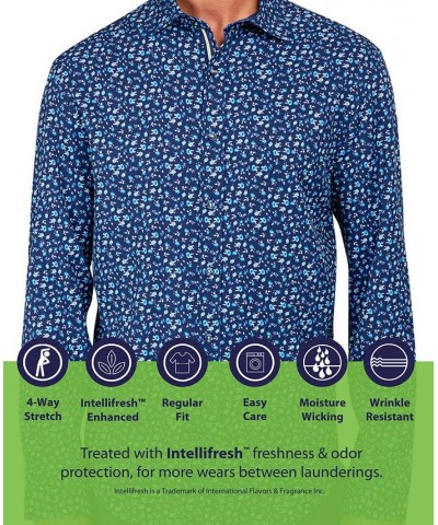 Men's Regular-Fit Non-Iron Performance Stretch Micro Flower-Print Button-Down Shirt Blue $37.59 Shirts