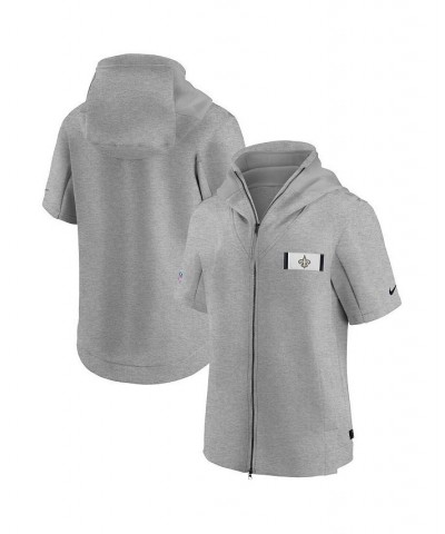 Men's Heathered Gray New Orleans Saints Sideline Showout Short Sleeve Full-Zip Hoodie Jacket $57.60 Jackets