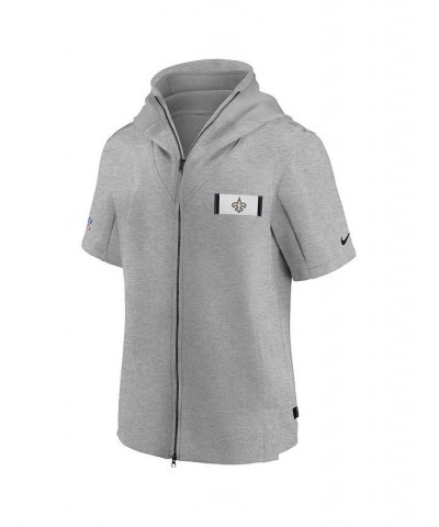 Men's Heathered Gray New Orleans Saints Sideline Showout Short Sleeve Full-Zip Hoodie Jacket $57.60 Jackets