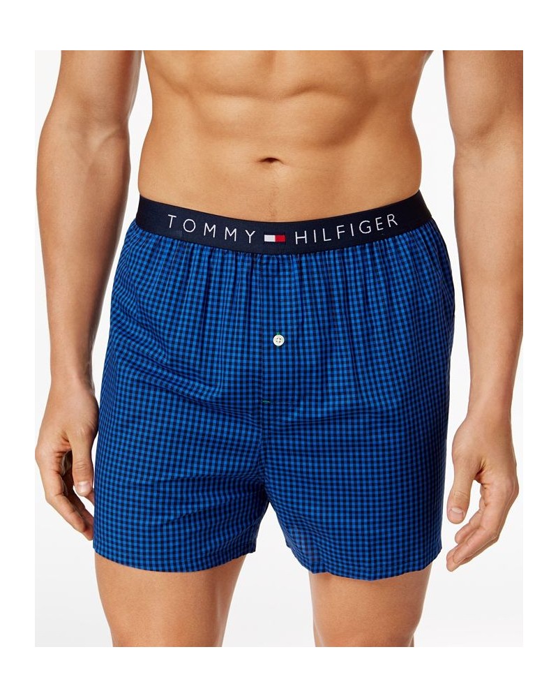 Men's Flag Logo Printed Cotton Boxers Navy Check $18.02 Underwear