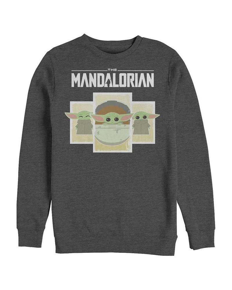 Men's Star Wars Mandalorian Child Boxes Crew Fleece Pullover T-shirt Gray $31.87 T-Shirts