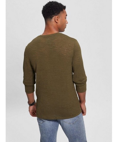 Men's Long-Sleeve Gauze V-neck Fitted T-shirt Green $32.43 Shirts