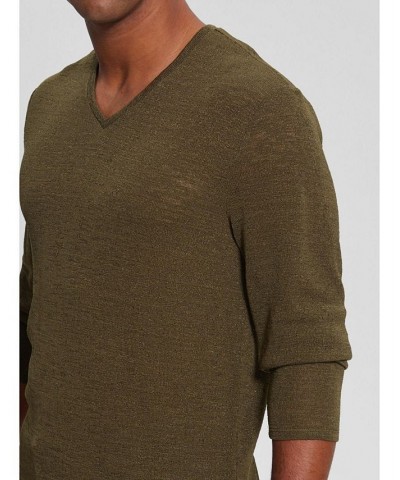 Men's Long-Sleeve Gauze V-neck Fitted T-shirt Green $32.43 Shirts