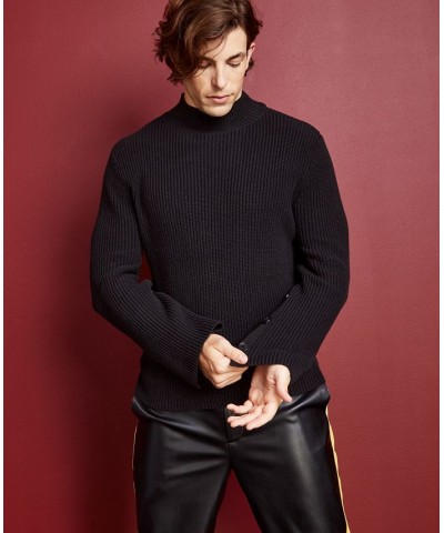 Men's Relaxed-Fit Buttoned-Sleeve Turtleneck Sweater Black $24.32 Sweaters