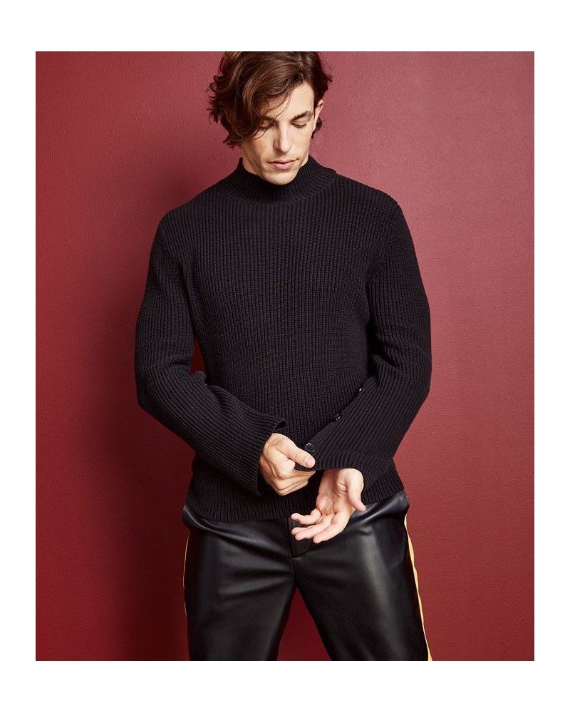 Men's Relaxed-Fit Buttoned-Sleeve Turtleneck Sweater Black $24.32 Sweaters