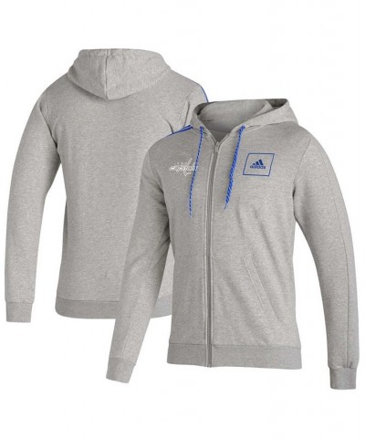 Men's Heathered Gray Washington Capitals 3-Stripe Tape Full-Zip Track Jacket $31.98 Jackets