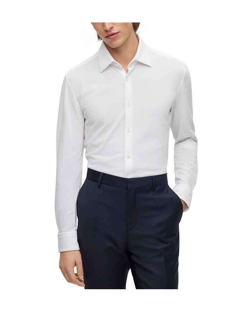 BOSS by Men's Slim-Fit Cotton Pique Jersey Shirt White $58.74 Dress Shirts