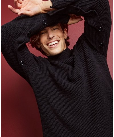 Men's Relaxed-Fit Buttoned-Sleeve Turtleneck Sweater Black $24.32 Sweaters