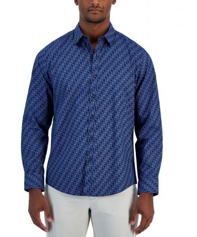 Men's Mode Geometric Print Long-Sleeve Shirt Blue $15.30 Shirts