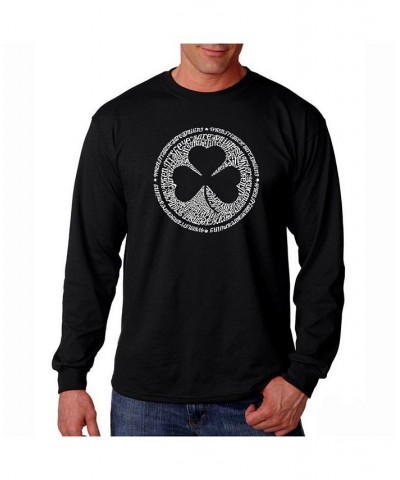 Men's Word Art Long Sleeve T-Shirt- Irish Eyes Clover Black $16.80 T-Shirts