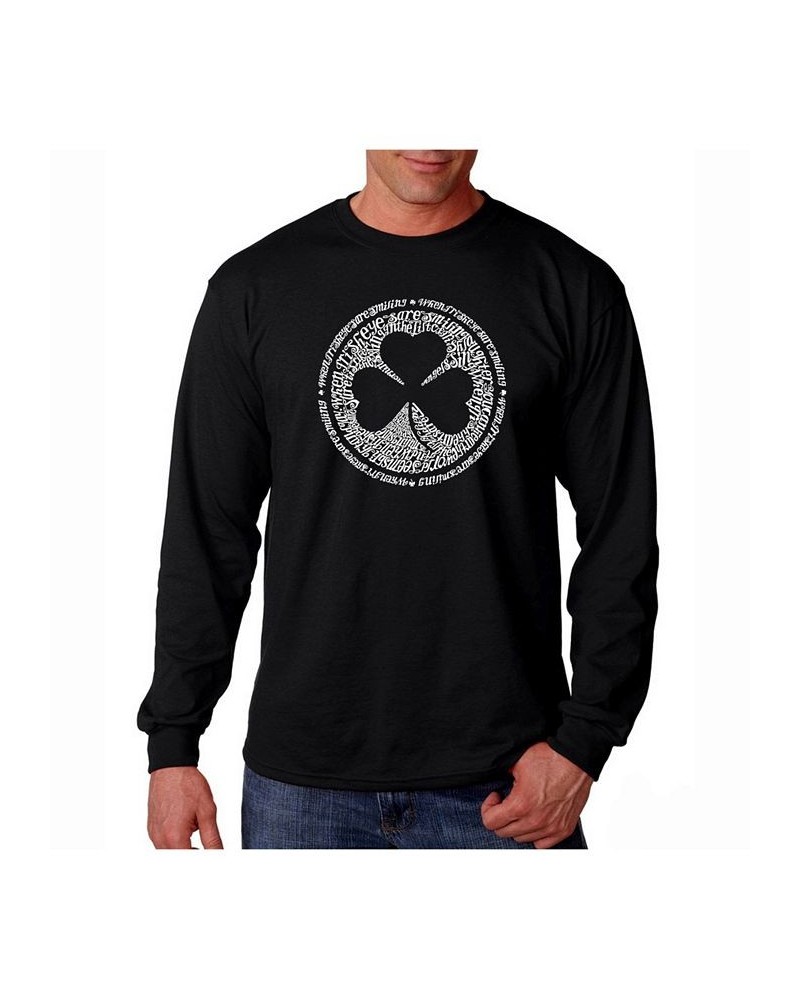 Men's Word Art Long Sleeve T-Shirt- Irish Eyes Clover Black $16.80 T-Shirts