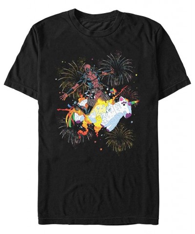 Men's Unicorn Fireworks Short Sleeve T-shirt Black $17.84 T-Shirts