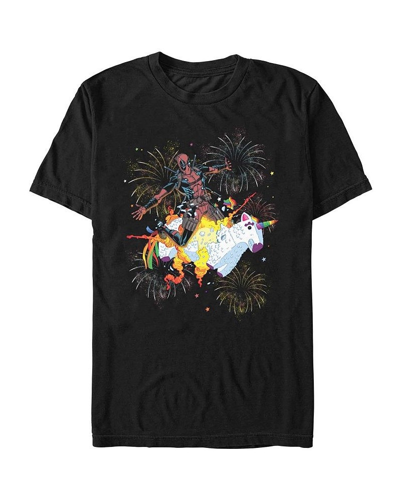 Men's Unicorn Fireworks Short Sleeve T-shirt Black $17.84 T-Shirts