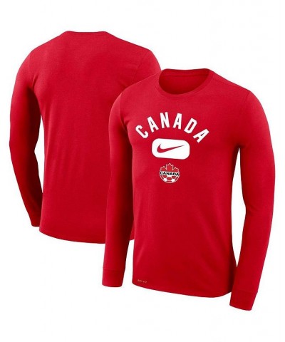 Men's Red Canada Soccer Lockup Legend Performance Long Sleeve T-shirt $22.50 T-Shirts