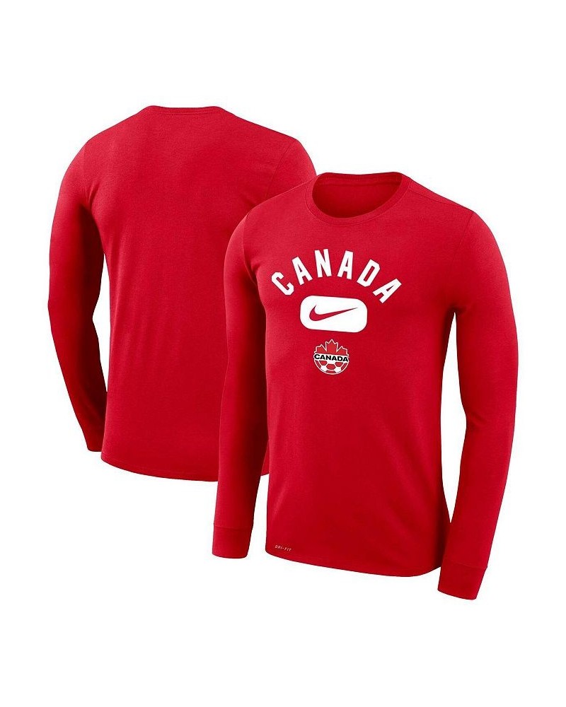 Men's Red Canada Soccer Lockup Legend Performance Long Sleeve T-shirt $22.50 T-Shirts