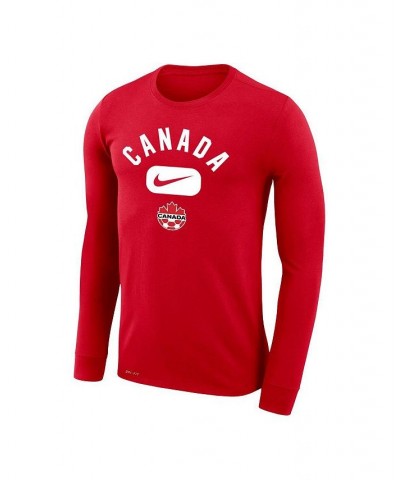 Men's Red Canada Soccer Lockup Legend Performance Long Sleeve T-shirt $22.50 T-Shirts