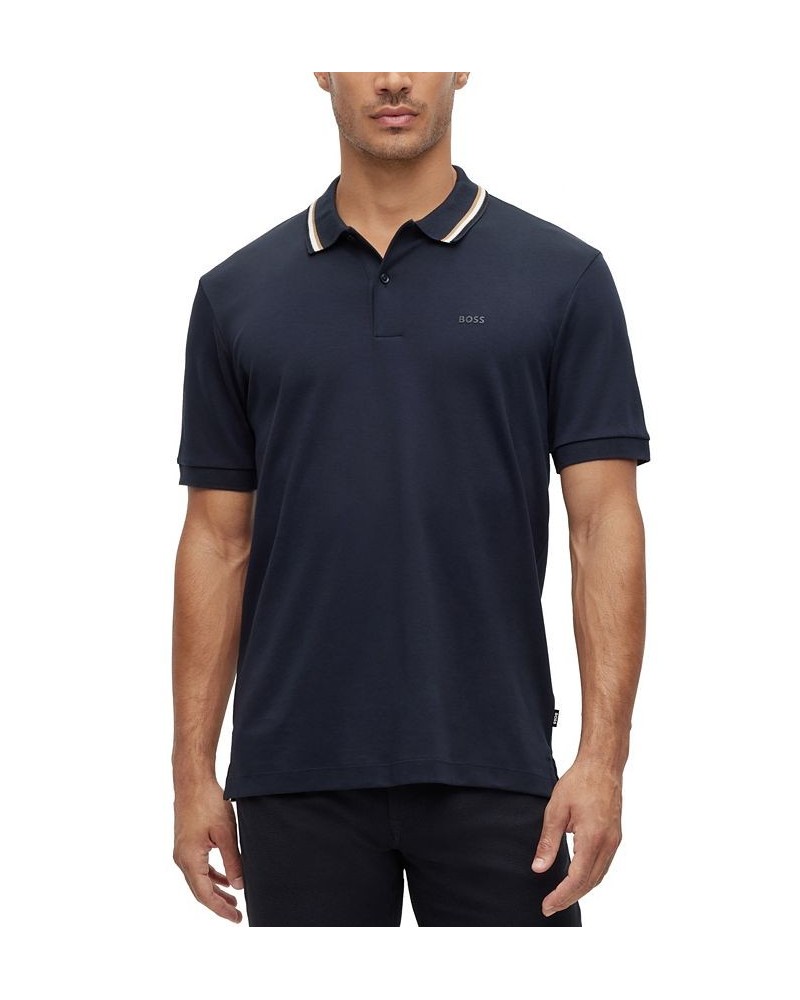 BOSS Men's Cotton Striped Collar Slim-Fit Polo Shirt Blue $43.52 Polo Shirts