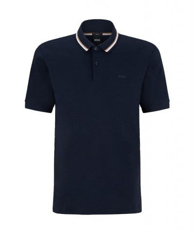 BOSS Men's Cotton Striped Collar Slim-Fit Polo Shirt Blue $43.52 Polo Shirts