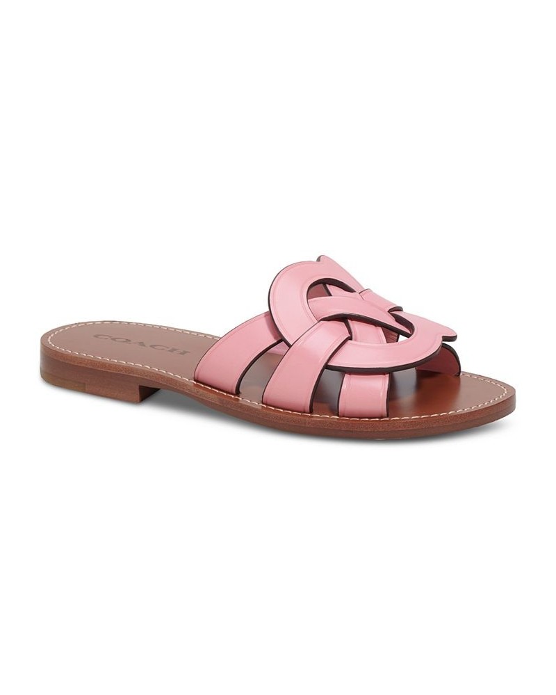 Issa "C" Emblem Slide Sandals Pink $64.35 Shoes