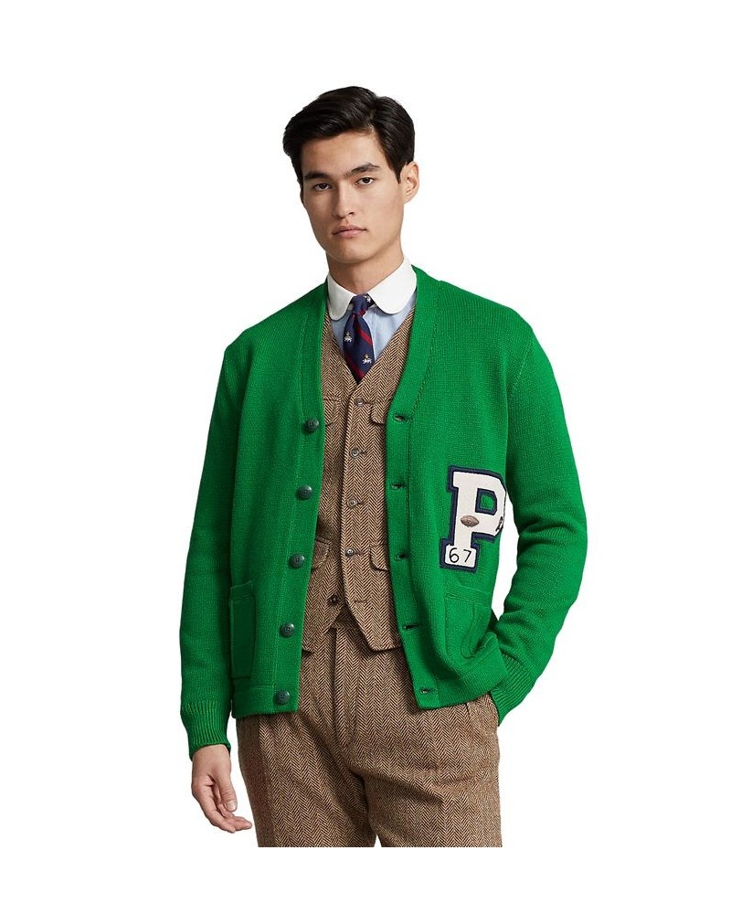 Men's Cotton Letterman Cardigan Green $138.60 Sweaters