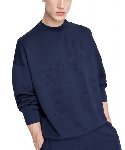 Men's Long-Sleeve Pullover Embossed Logo Sweatshirt Blue $56.00 Sweatshirt