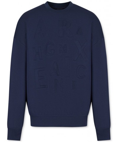 Men's Long-Sleeve Pullover Embossed Logo Sweatshirt Blue $56.00 Sweatshirt