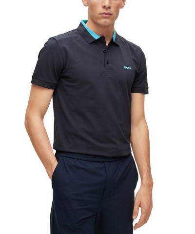 BOSS Men's Stretch Cotton Logo Inserts Slim Fit Polo Shirt Blue $43.52 Polo Shirts