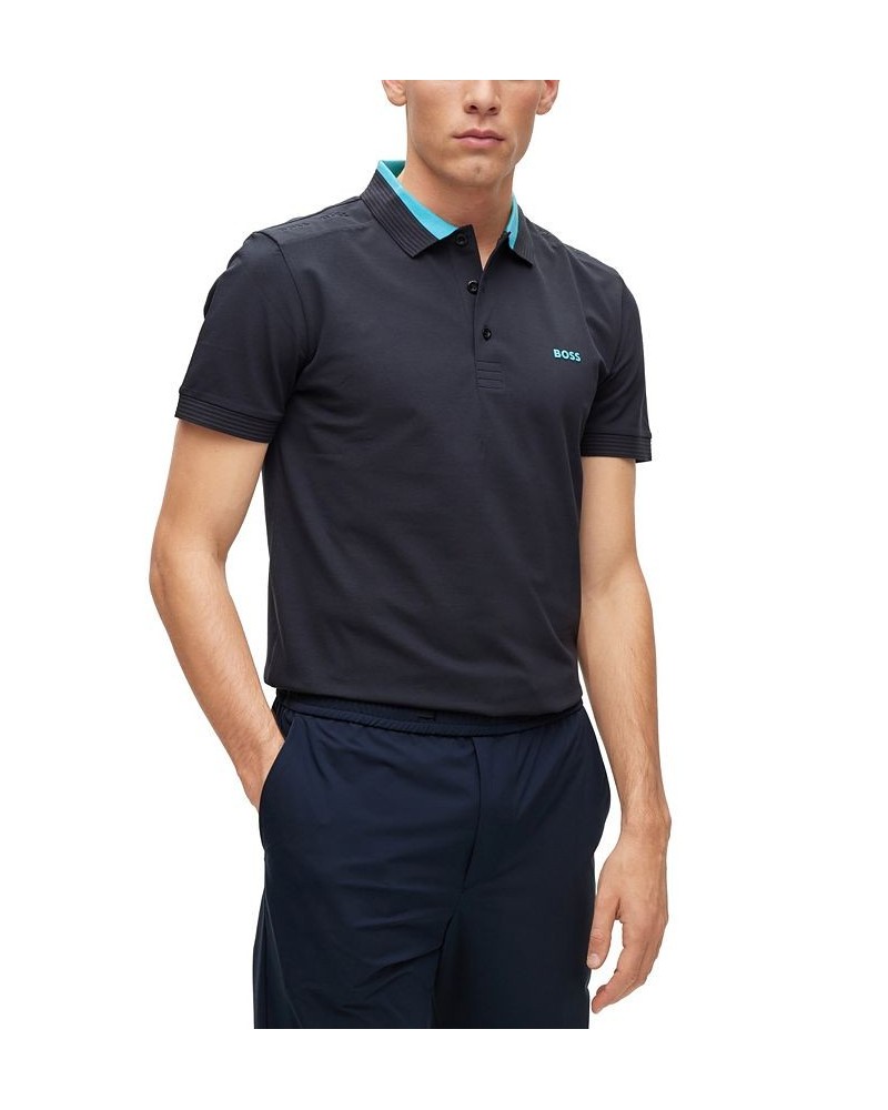 BOSS Men's Stretch Cotton Logo Inserts Slim Fit Polo Shirt Blue $43.52 Polo Shirts