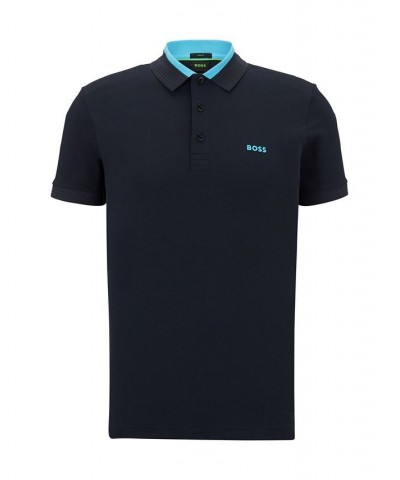 BOSS Men's Stretch Cotton Logo Inserts Slim Fit Polo Shirt Blue $43.52 Polo Shirts