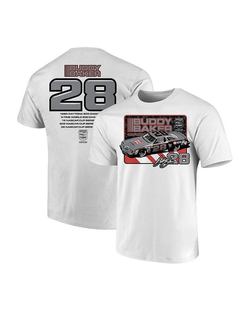 Men's White Buddy Baker NASCAR Hall of Fame Class of 2020 Inductee T-shirt $15.95 T-Shirts