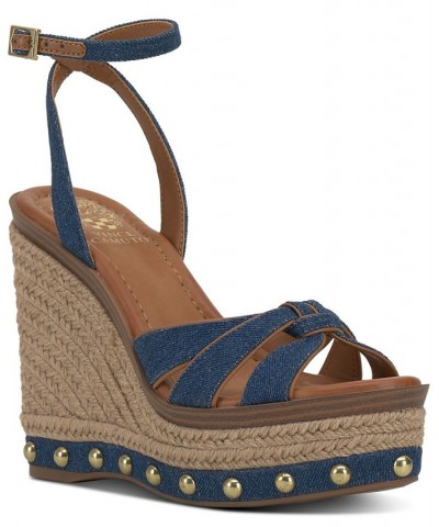 Poula Strappy Platform Wedge Sandals Blue $53.64 Shoes