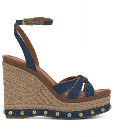 Poula Strappy Platform Wedge Sandals Blue $53.64 Shoes