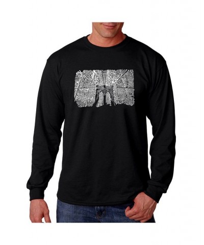 Men's Word Art Long Sleeve T-Shirt- Brooklyn Bridge Black $22.79 T-Shirts