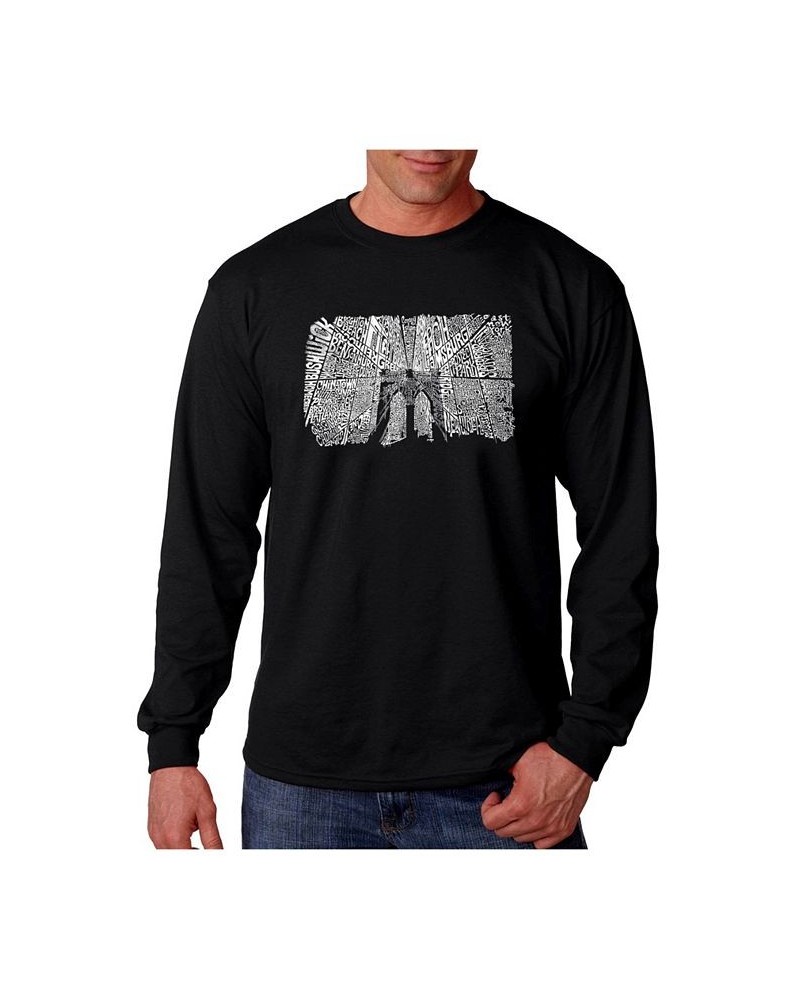 Men's Word Art Long Sleeve T-Shirt- Brooklyn Bridge Black $22.79 T-Shirts