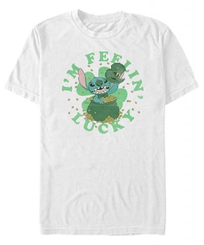 Men's Lilo Stitch I'm Feelin Lucky Short Sleeve T-shirt White $14.35 T-Shirts