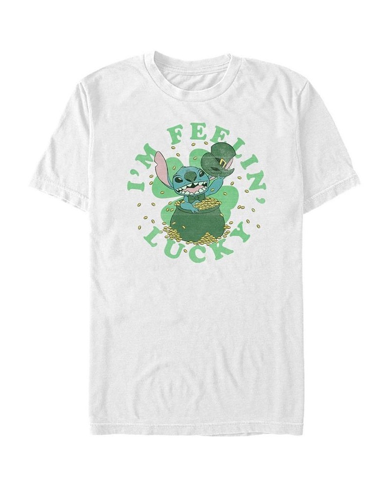 Men's Lilo Stitch I'm Feelin Lucky Short Sleeve T-shirt White $14.35 T-Shirts